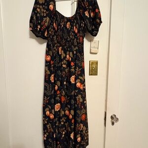 Cider Black Floral Midi Dress